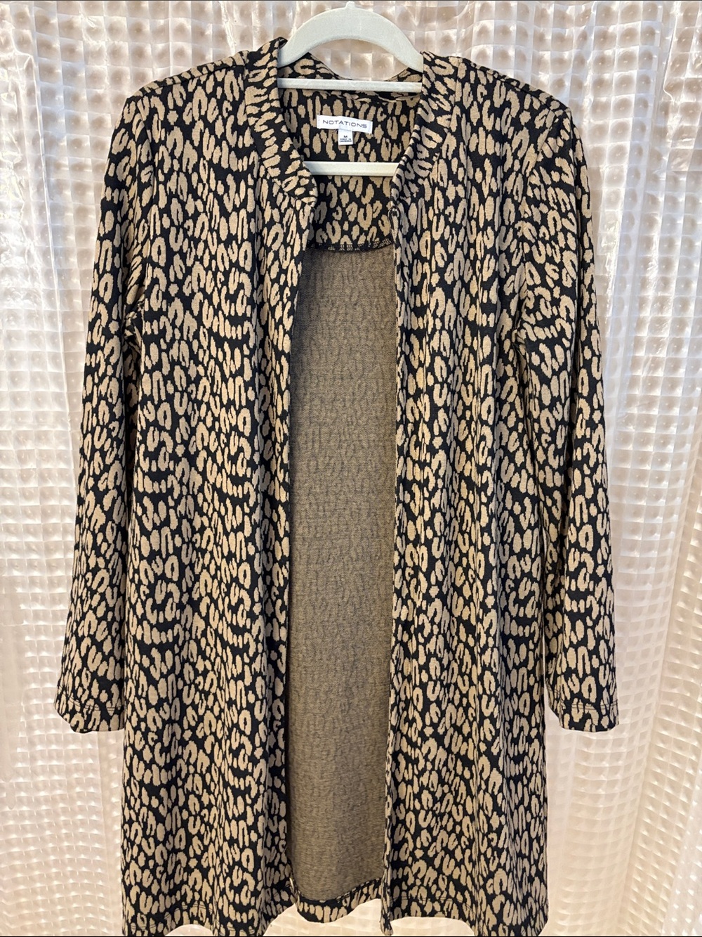 Notations Black and Beige Leopard-Print Open Front Cardigan